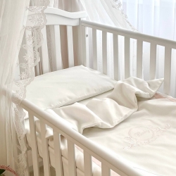 Set lenjerie pat pentru pătuț bebeluși, 3 piese, Baby King, culoare ivory